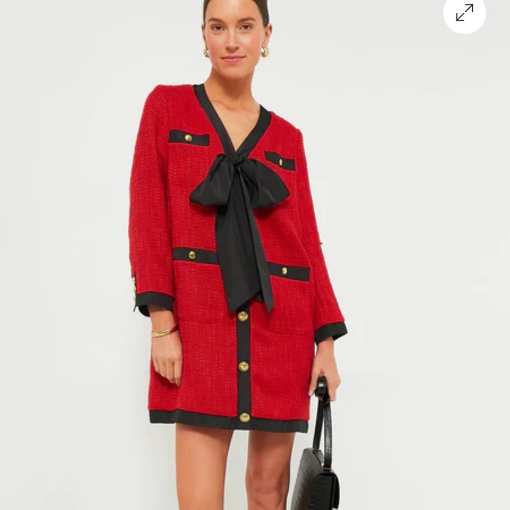 Tuckernuck X Pomander Red Tweed Bow Dress Size S